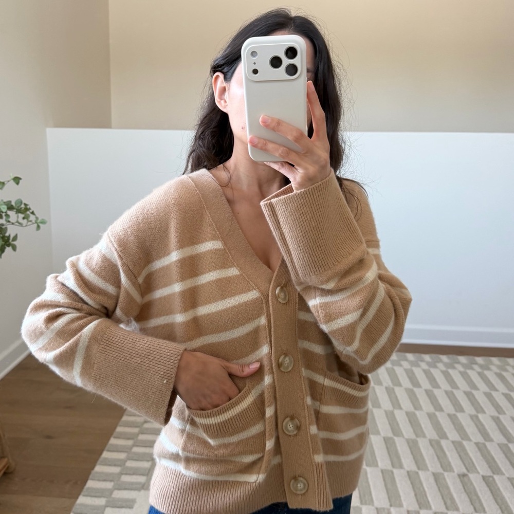 LOFT 100% Cashmere Striped Cardigan